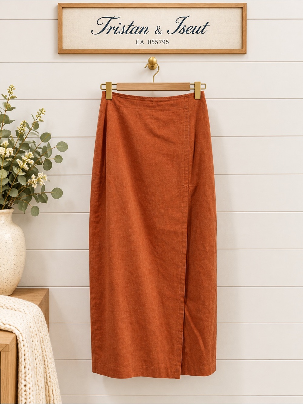 TRISTAN & ISEULT burnt orange linen skirt – size 9